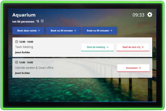 Zaaldisplay room booking display met groene LED rand voor vrije vergaderruimte